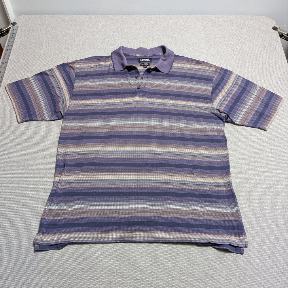 Ashworth Men's Multi-Color Striped Polo Shirt XL Double Mercerized Cotton